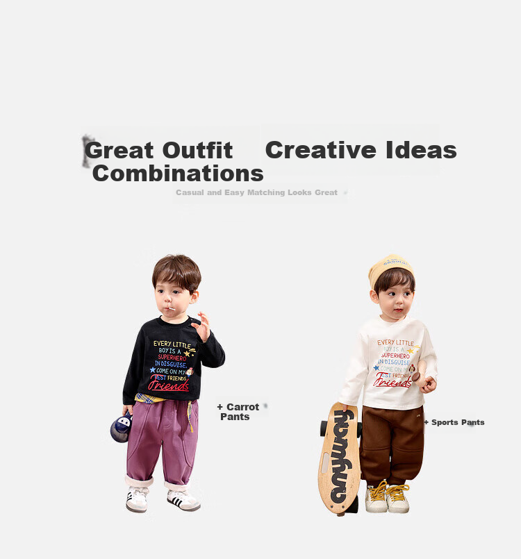 LUSON Little O Dad Boys' Baby Long Sleeve T-Shirt Spring Autumn 2025 New White Letter Cute Infant Top 3